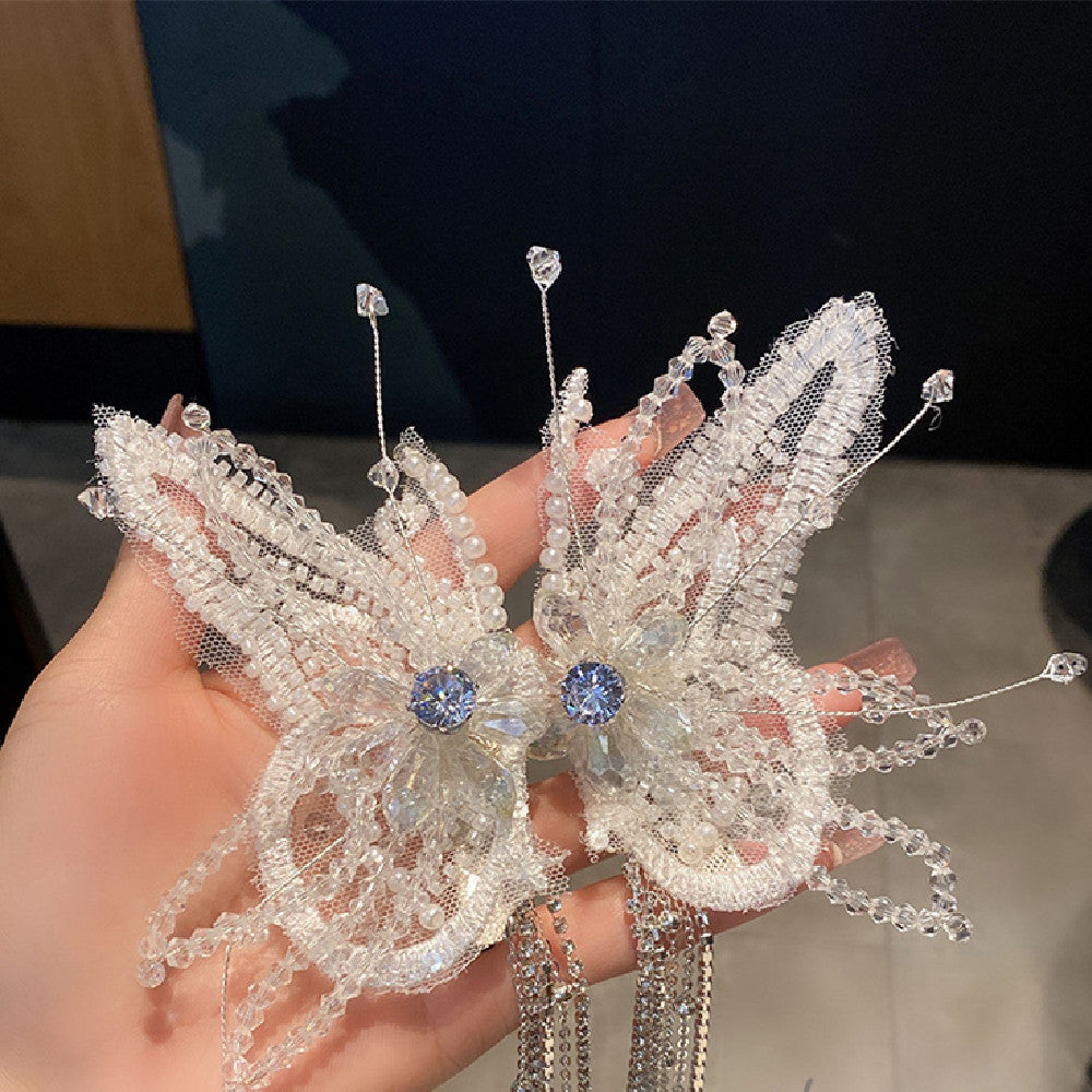 Super Fairy Bow Crystal Tassel Hairpin Women