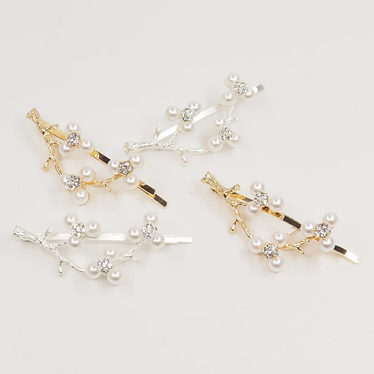 Pearl Zircon Plum Blossom Branch Bangs Clip