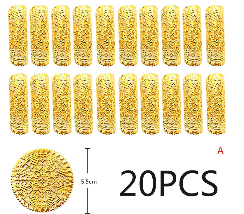 20 Pieces Round Adjustable Golden Metal Hair Tube Beads Rings