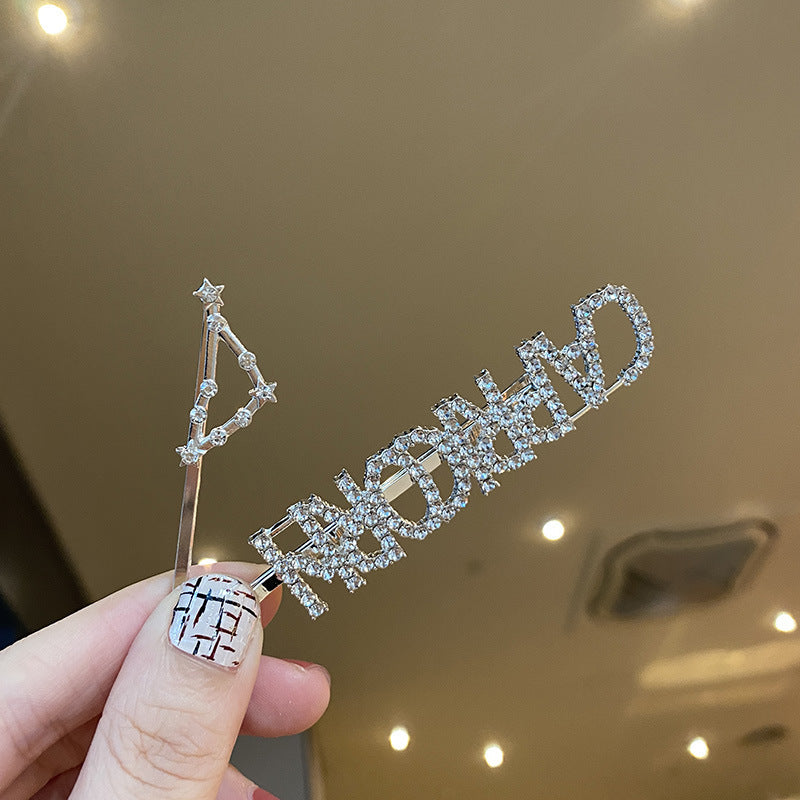 Twelve constellation letter clip rhinestone hairpin