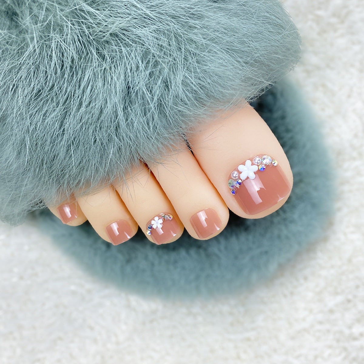 Toe Nails, Small Flowers With Diamonds, Summer White And  Nail Patches, Toe Nail Patches ZD-332