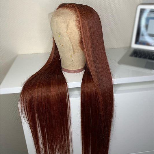 100% Human Hair Chestnut Brown Pre-drawn Lace Wig With Baby Hair