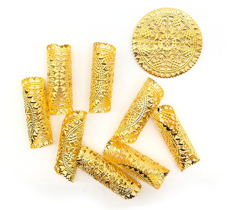 20 Pieces Round Adjustable Golden Metal Hair Tube Beads Rings