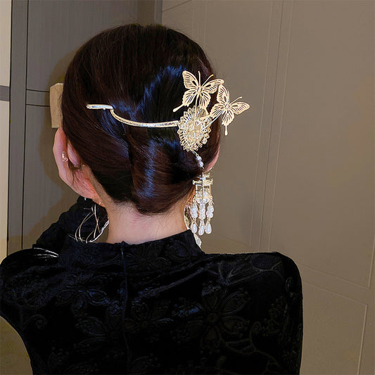 Personality Super Fairy Tassel Butterfly Pearl Hairpin