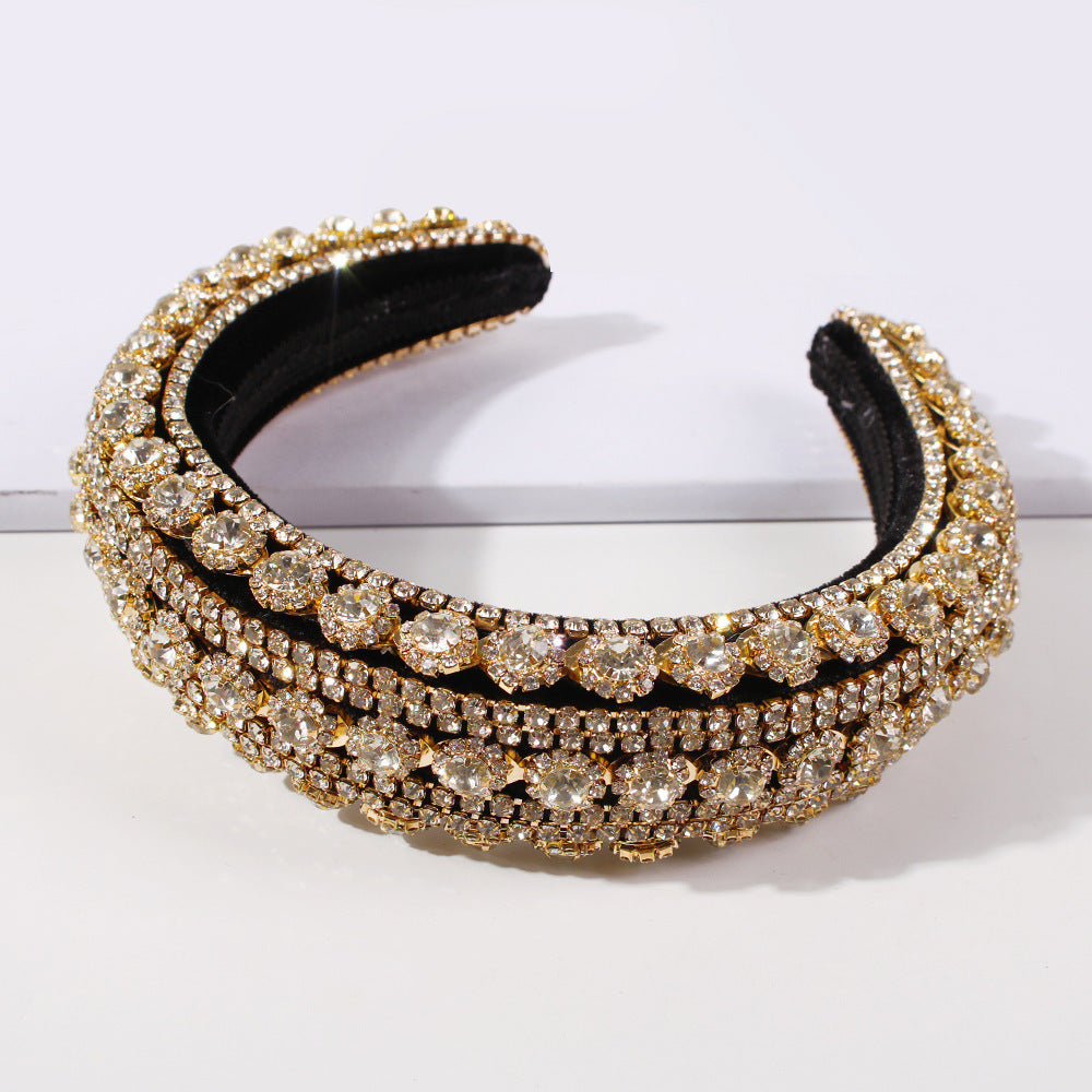 Rhinestone Full Diamond Temperament Headband Fashion Wide-brim Baroque Crystal Hair Accessory