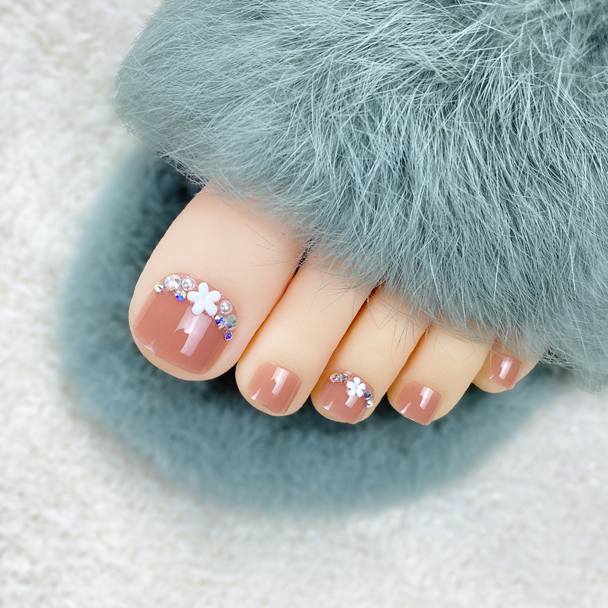 Toe Nails, Small Flowers With Diamonds, Summer White And  Nail Patches, Toe Nail Patches ZD-332