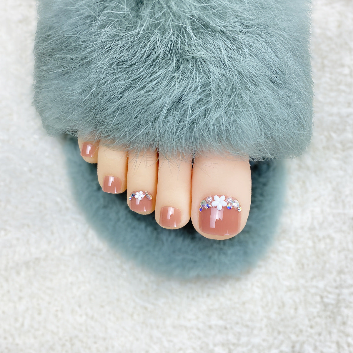 Toe Nails, Small Flowers With Diamonds, Summer White And  Nail Patches, Toe Nail Patches ZD-332