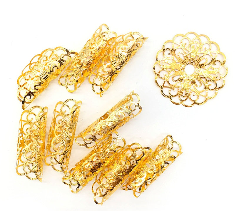 20 Pieces Round Adjustable Golden Metal Hair Tube Beads Rings