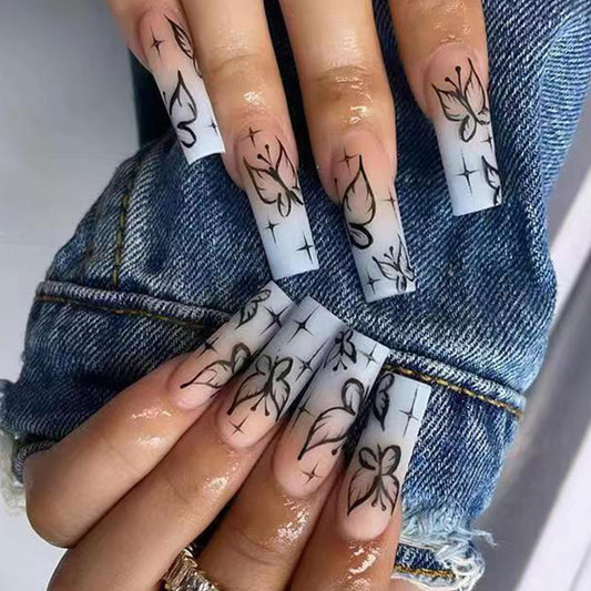 Smoke Black Gradient Fake Nails