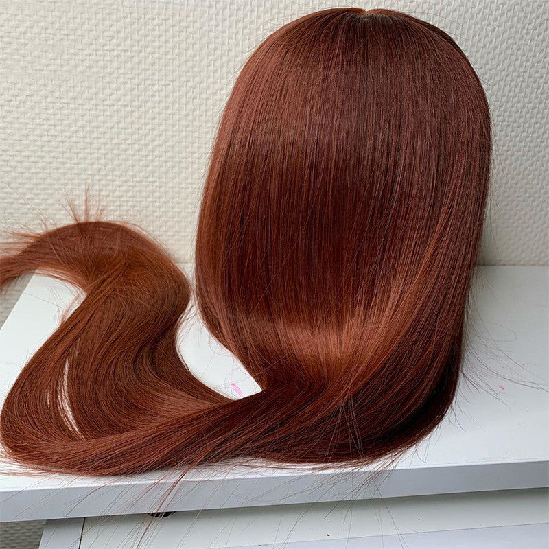 100% Human Hair Chestnut Brown Pre-drawn Lace Wig With Baby Hair