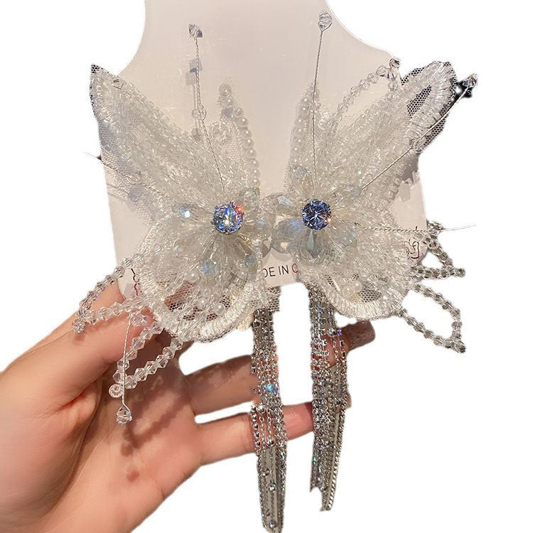 Super Fairy Bow Crystal Tassel Hairpin Women